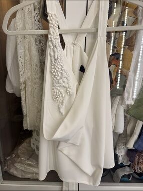Robert Rodriguez One-Shoulder White Embellished Cocktail Dress